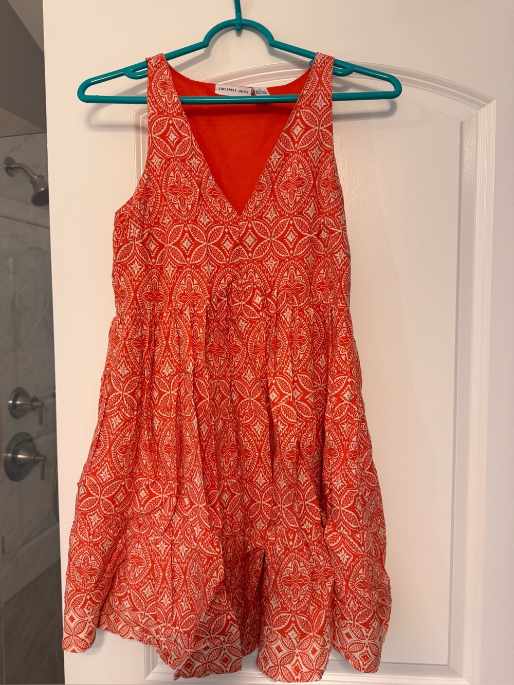 Woman’s  coral Patterned V-Neck Summer Dress